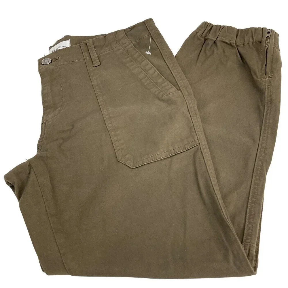 Kancan Jogger Pants Women's Sz 28 Green Brown 4 Pocket Cropped Mid Rise $78 Nwot - Picture 3 of 11